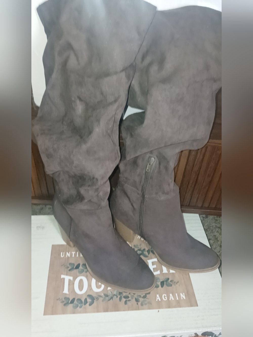 Women's Tall Suede-Look Brown Boots with Side Zip Size 10